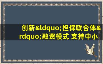 创新“担保联合体”融资模式 支持中小企业发展